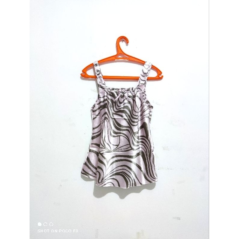 Baju tidur wanita setelan atasan celana pendek bahan satin pink salur