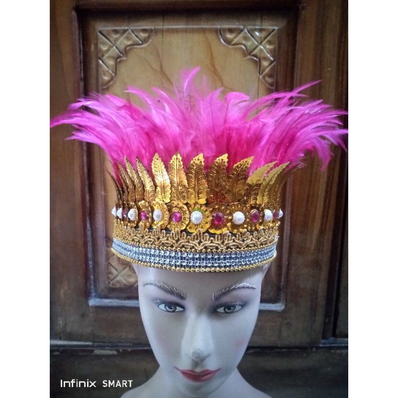 mahkota bulu pink/mahkota tari/mahkota tradisional