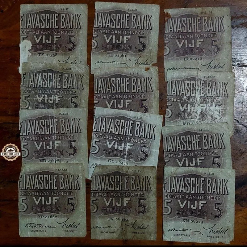 Uang kertas kuno senering kanan 5 GULDEN