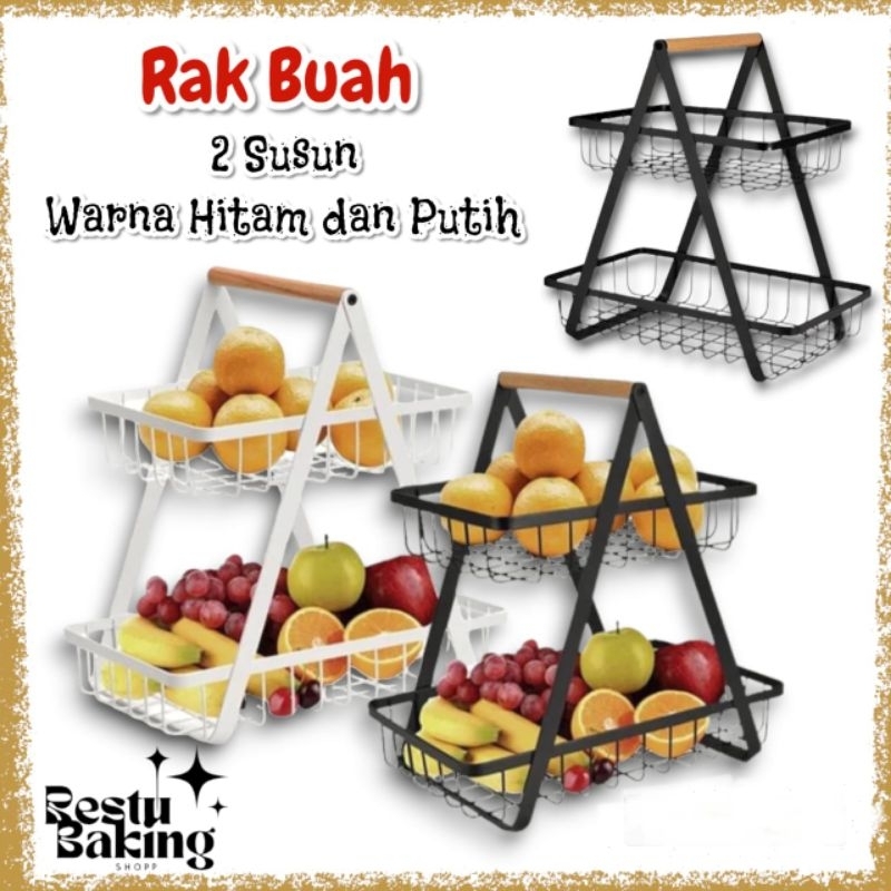 Rak Buah Besi Segitiga 2 Tingkat/Rak Buah-buahan/Rak Sayuran/Rak Peniris Makanan Serbaguna