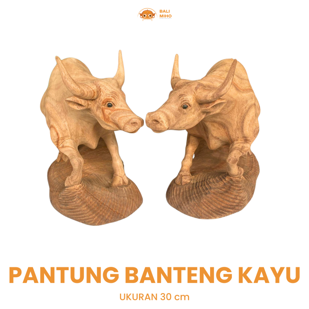 Patung Banteng 30 cm - Pajangan Banteng Kayu - Patung Kerbau Kayu - Patung Binatang - Miniatur Bante