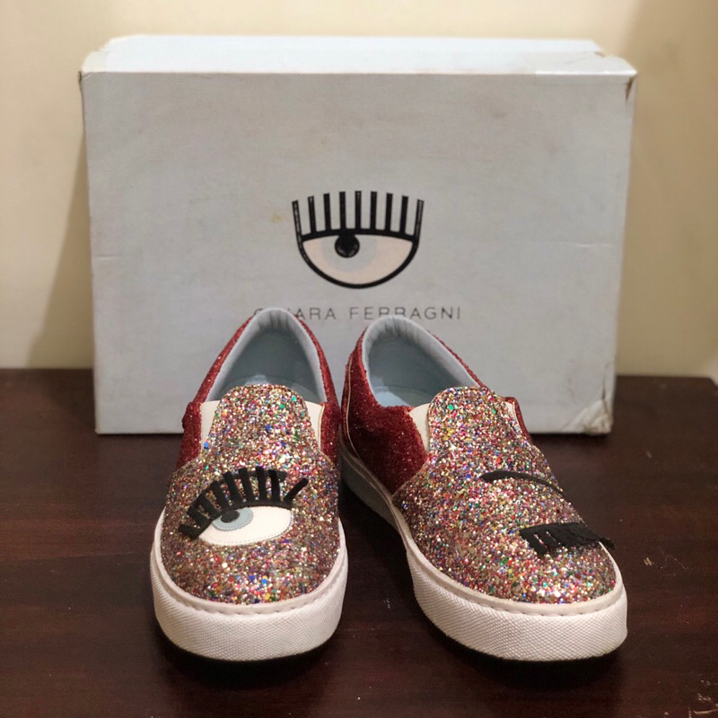 Authentic Chiara Ferragni Glitter Red Slip On Shoes Preloved