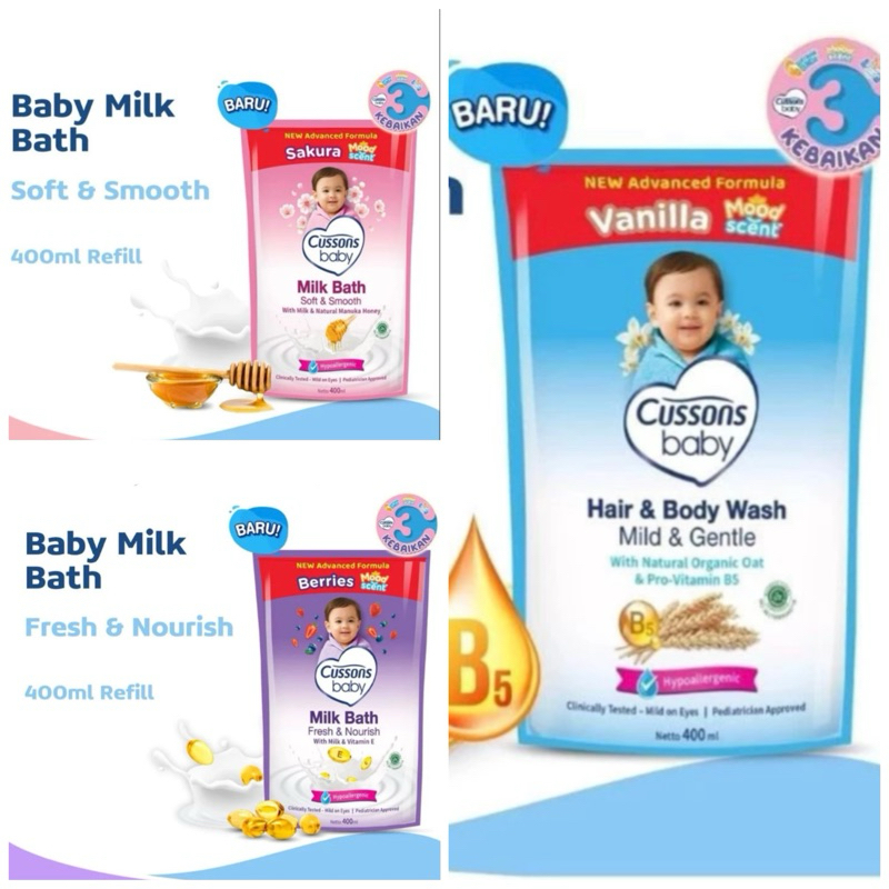 Cussons Baby Milk Bath Refill 400 ml / Cussons Baby Hair & Body Wash Refill 400ml
