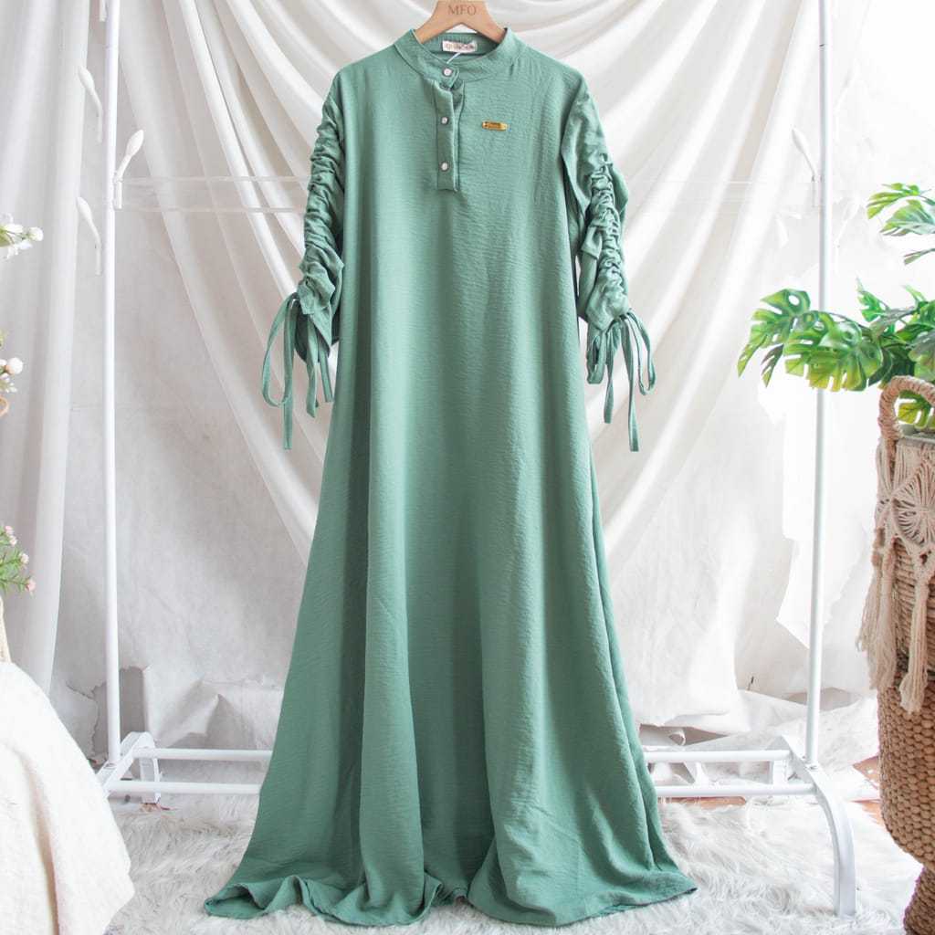 Dres Gamis // Formal Lebaran Hijau Sage Muda Jumbo Premium Original Branded Mewah Kekinian 2024 LD 1