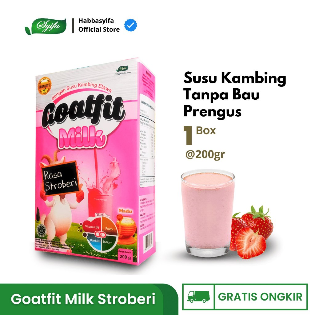 

Susu Kambing Etawa Goat Fit Strawberry Plus Royal Jelly GoatFit Milk 200 Gram