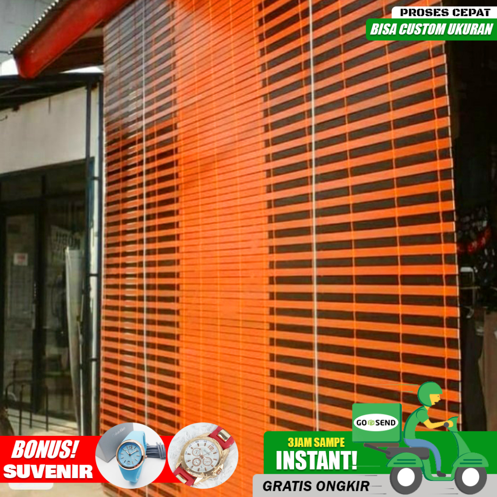 Kerai outdoor Tirai Gulung Krei Bahan Kayu Krey PVC Model SESUAI PESANAN + BONUS Suvenir