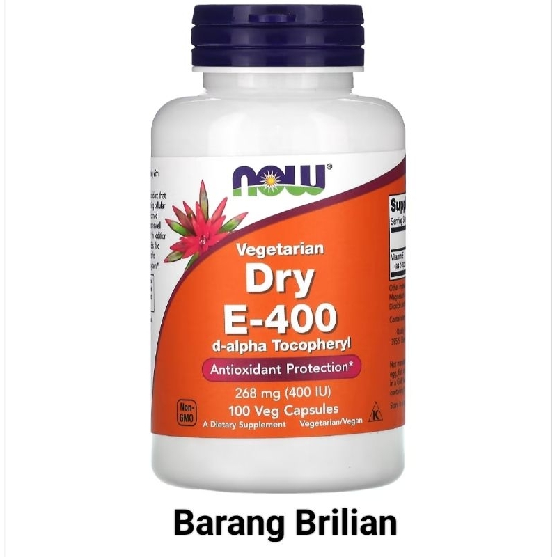 Now original ori Vitamin Vit E Dry-E 400 IU 268 mg d-alpha tocopheryl 100 capsules
