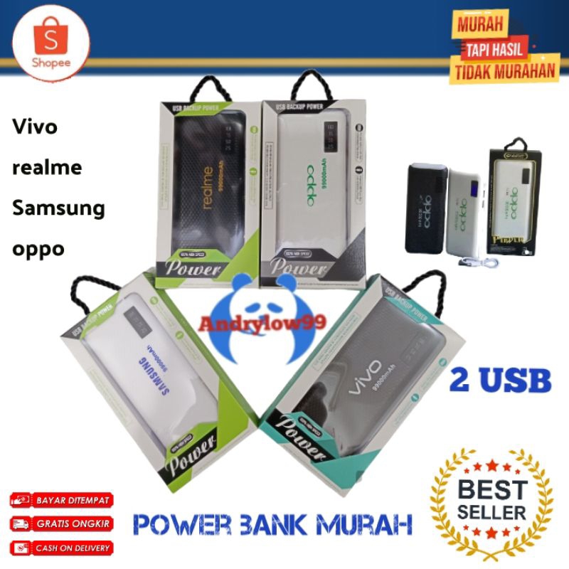 Powe bank vivo,Oppo,Samsung,realme, 2 usb universal powerbank 99000 mah power bank Led senter termur