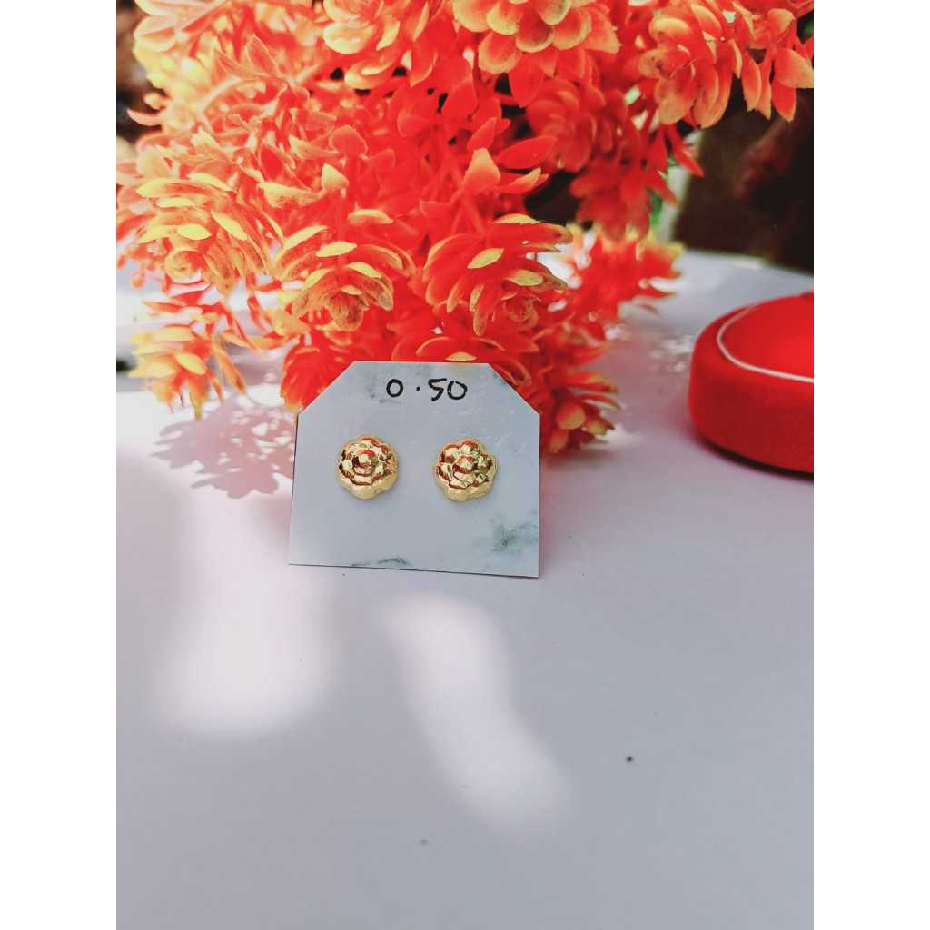 Anting  Tindik Bunga Mawar Emas Asli Anting Tusuk Simpel Emas Anting Tindik Terbaru Model Korea Kado