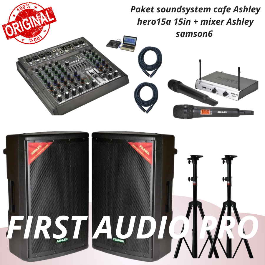 Paket 5 soundsystem cafe Ashley hero15a 15in + mixer Ashley samson6 original ashley