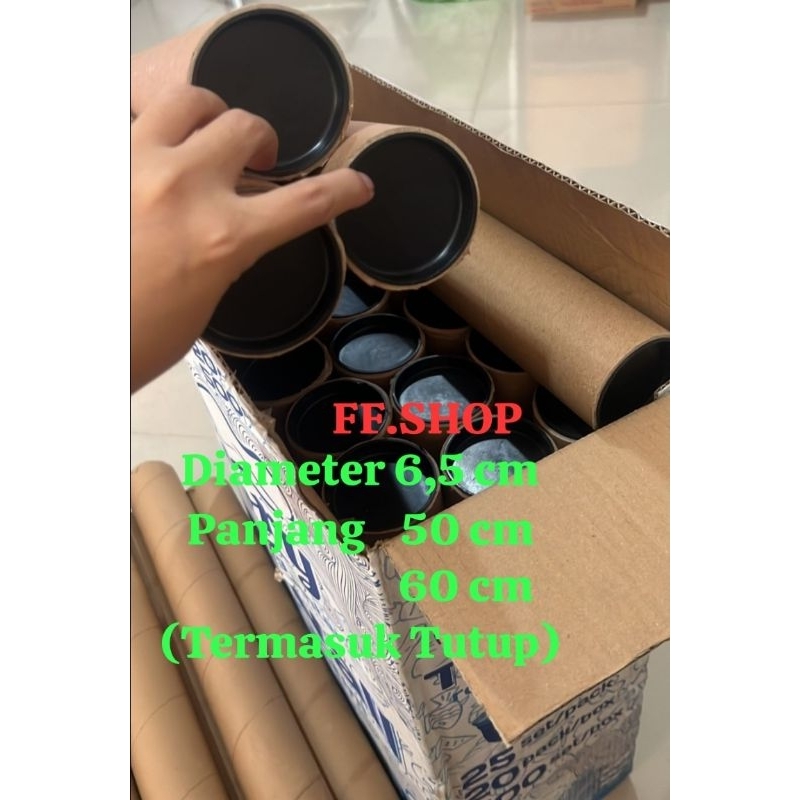 

Tabung Packing/Tube Paper Core+ tutup/selongsong 6,5 x 50 cm,60 cm (sudah termasuk tutup)