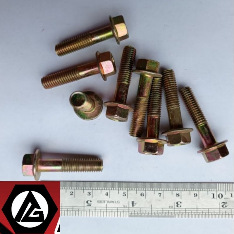 Baut Flange M6x35 Kuning / Flange Bolt M6 x 35 - P1.00 / Baut Topi Kunci 10