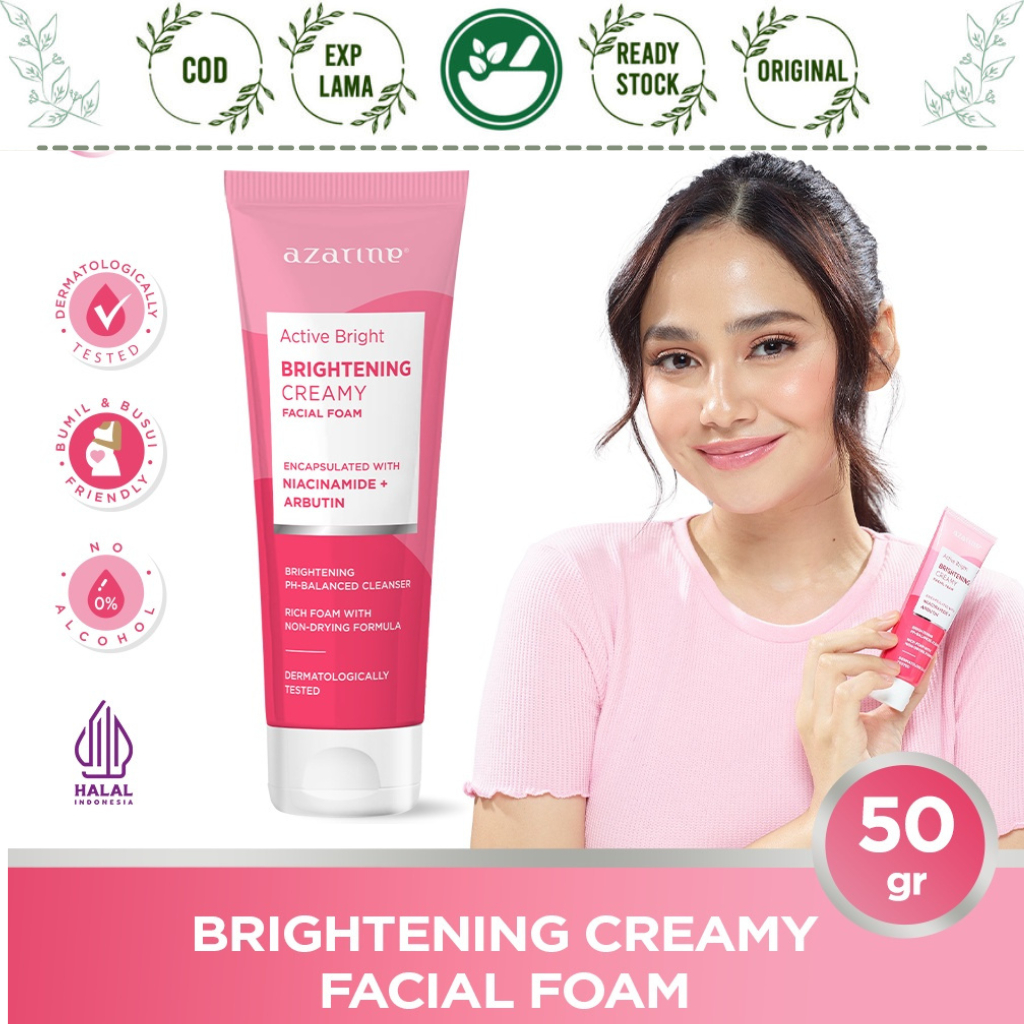 AZARINE ACTIVE BRIGHT BRIGHTENING CREAMY FACIAL FOAM 50GR NIACINAMIDE FACE WASH SABUN CUCI MUKA faci