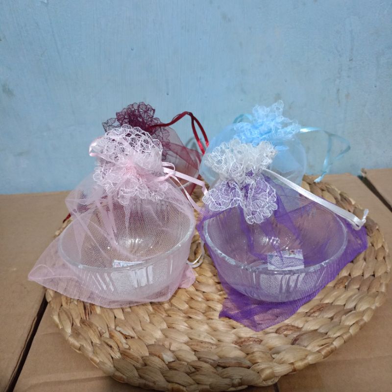 ( Isi 100pcs ) Souvenir Mangkok Beling Kemasan Kain Tile