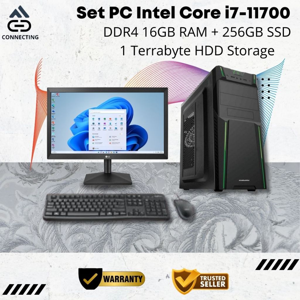 Set PC Komputer Intel Core i7-11700 Gen-11 RAM 16GB SSD Rakitan Office