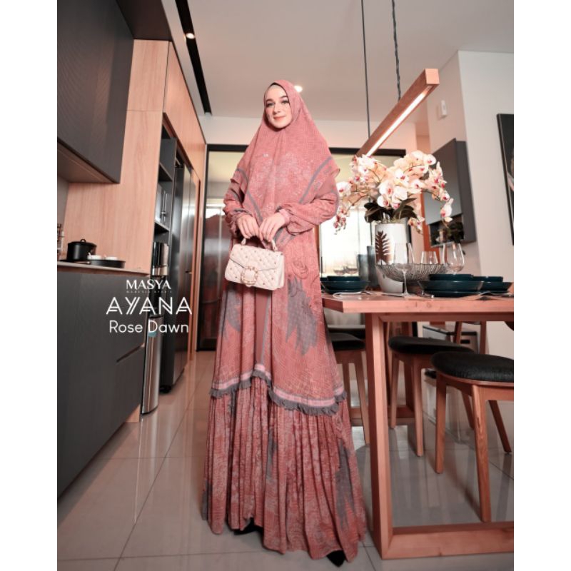 Set Gamis Dress Busui Friendly Ceruty Babydoll Printing Premium Syari Pink - Coklat Tua - Coksu - Me