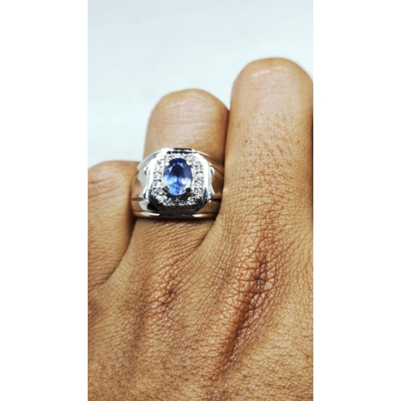 [BISA BAYAR DITEMPAT] BATU CINCIN BLUE SAFIR CEYLON TOP LUSTER RING PERAK BANGKOK 926 SIAP PAKAI