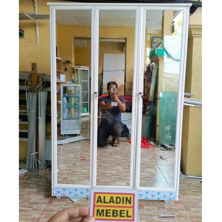 lemari baju 3 pintu full hanger pintu kaca cermin