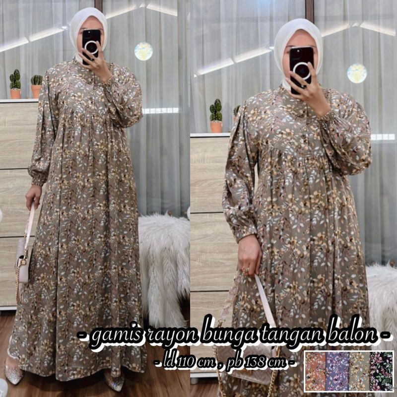 Gamis rayon lengan balon Premium