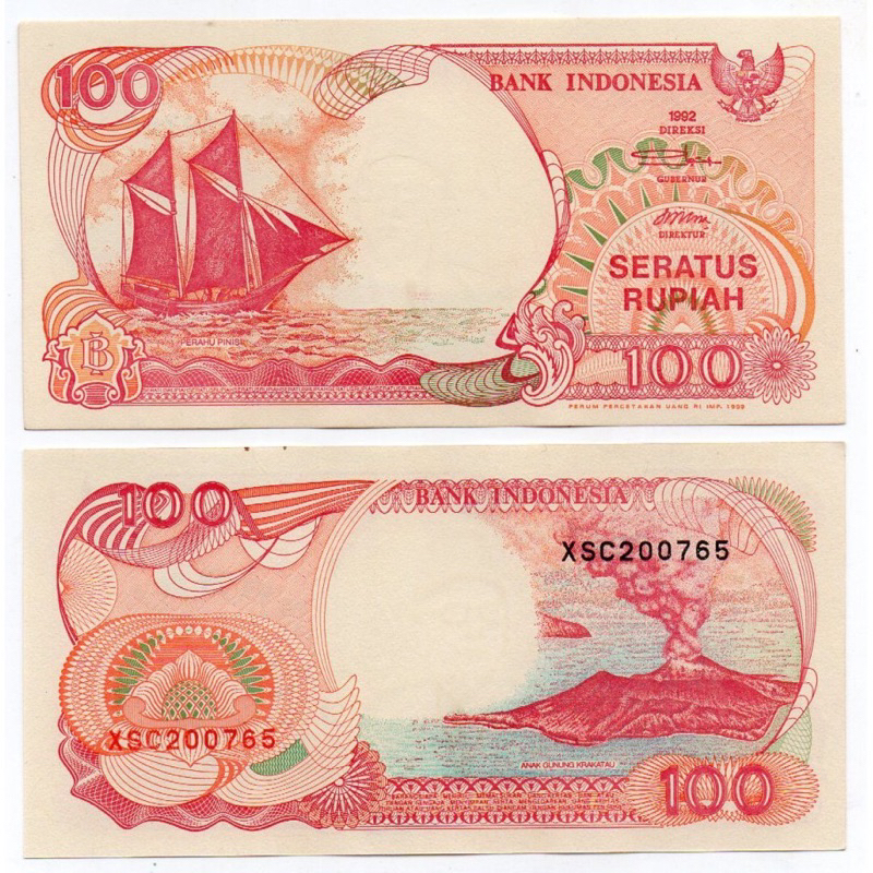 100 Rupiah Asli perahu pinisi tahun 1992 Rp Kapal 1991 Bukan Layar Uang Kuno Kertas Duit Lama Indonesia Original