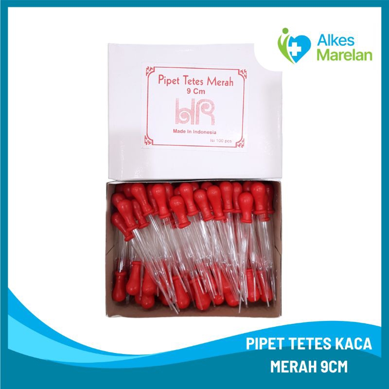 Pipet Tetes Kaca Pendek 9cm / Pipet Tetes Dot Merah 9cm