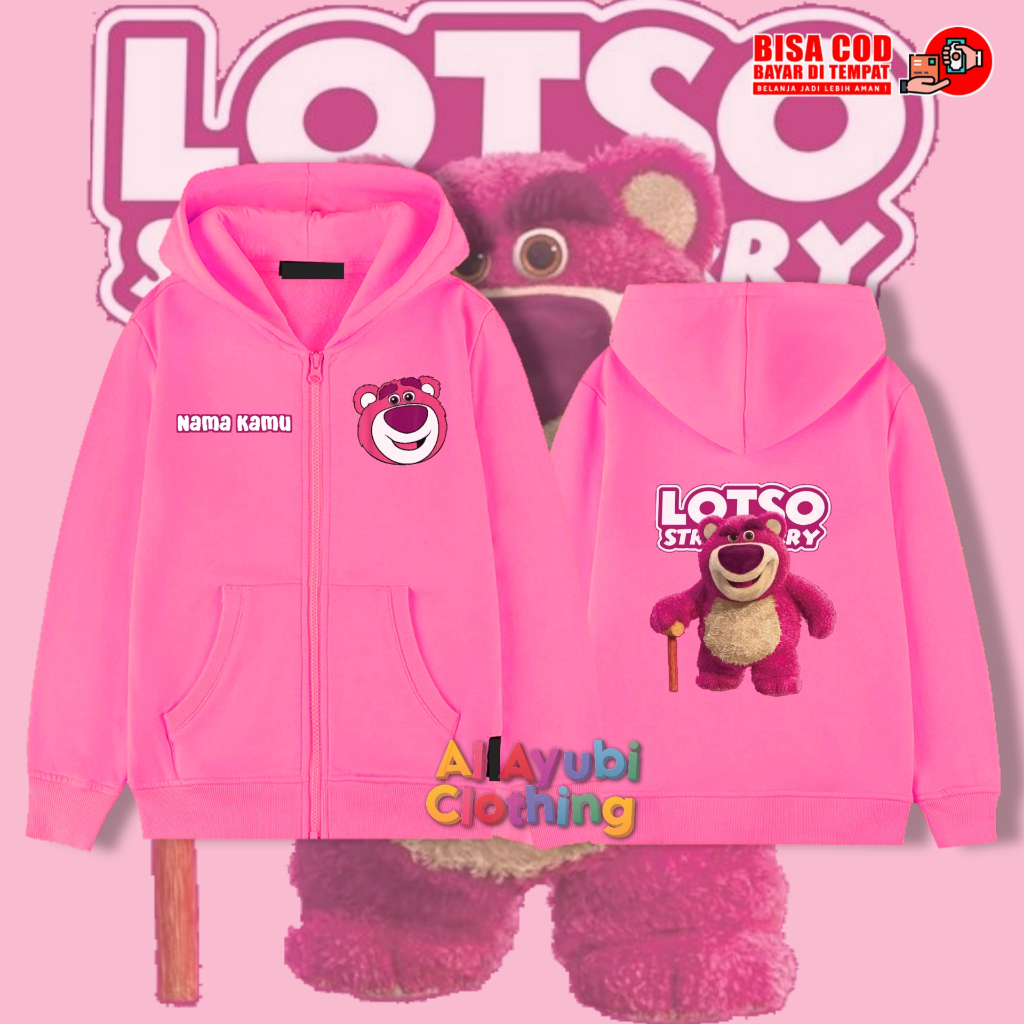 Hoodie Zipper Anak Lotso Toy Story / Jaket Zipper Anak Lotso Free Nama