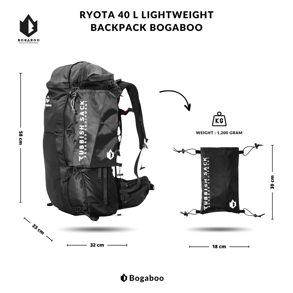 Tas Gunung Keril Ultralight Bogaboo Series Ryota 40L - Backpack 40L - Tas keril 40L bogaboo