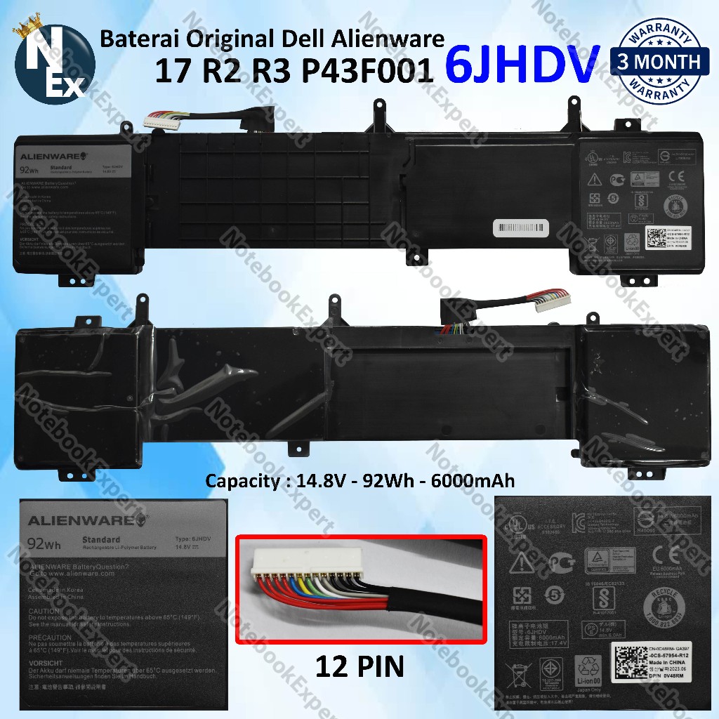BATERAI FOR LAPTOP ALIENWARE 17 R2 R3 P43F001 6JHDV ORIGINAL