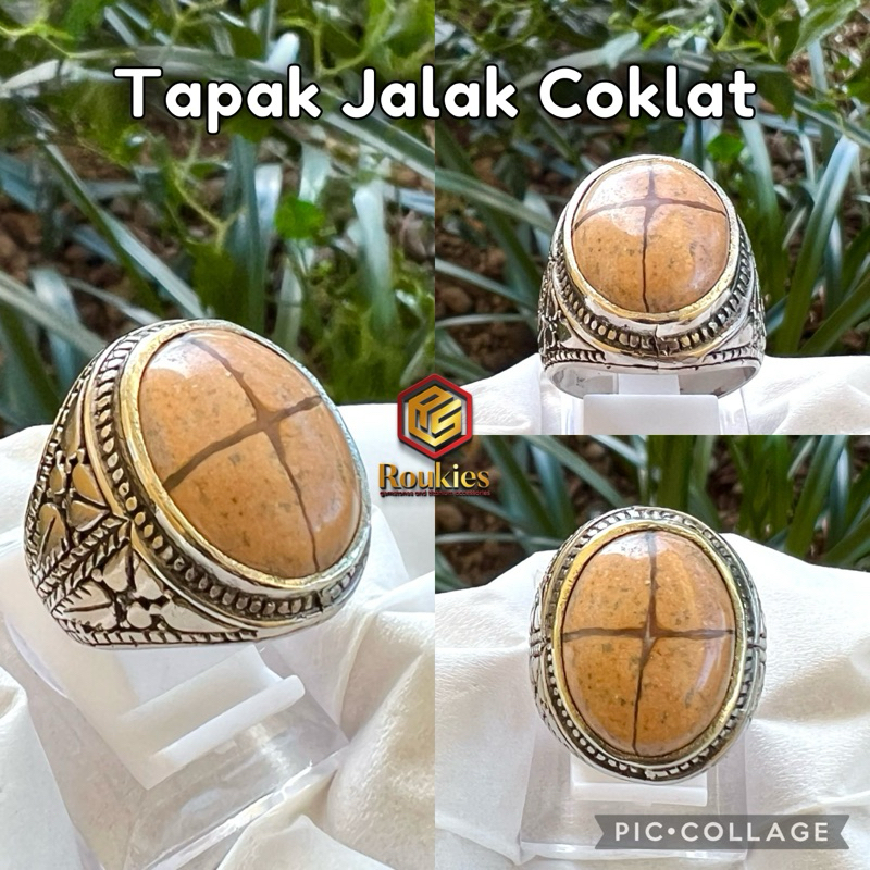 CINCIN BATU TAPAK JALAK COKLAT RING ALPAKA KOMBINASI HITAM