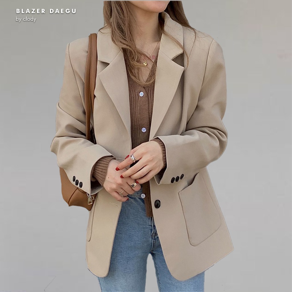 BLAZER DAEGU | Blazer Jacket Outer Lengan Panjang Design Korean Style Dengan Kancing Outfit Korean O