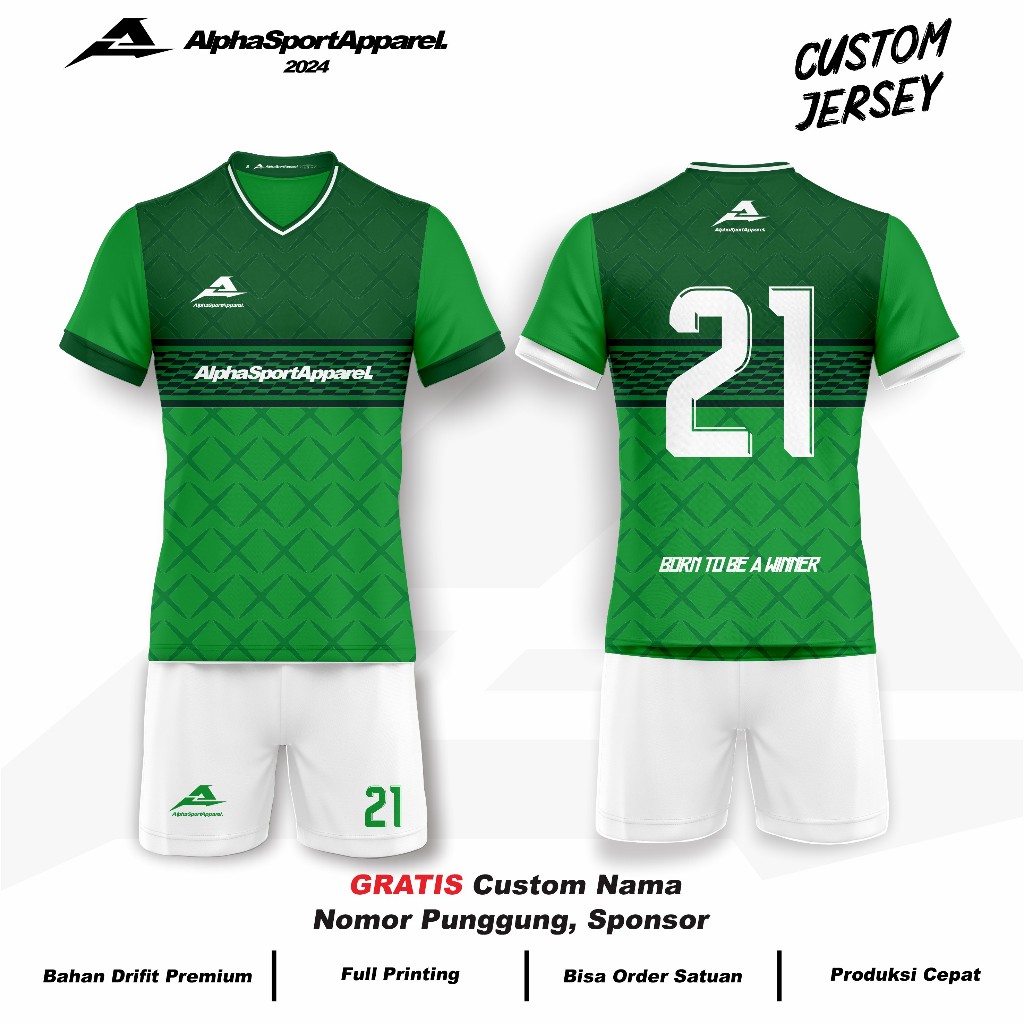 Jersey Bola Futsal Voli Badminton 27 Hijau Gratis Custom Logo Nama Nomor Warna Dasar  Full Printing 