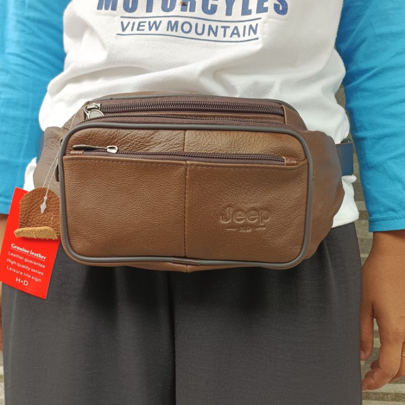 TAS PINGGANG KULIT JEEP/TAS WISBAG KULIT SAPI ASLI/tas dada kulit asli cod