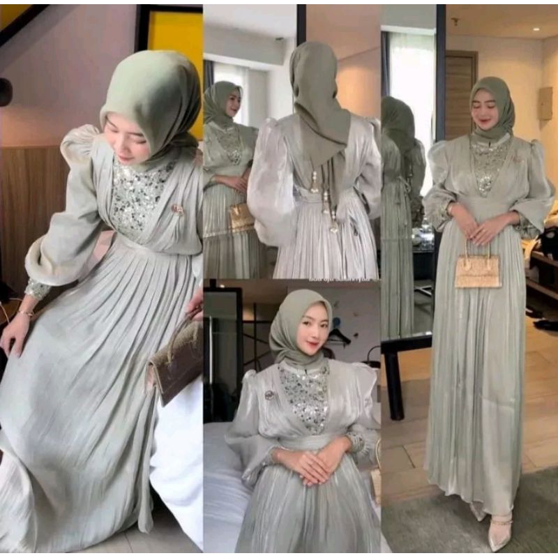 Abaya Shimmer Silk Rayyana Abaya Shimmer Dress Gamis Lebaran Terbaru Premium