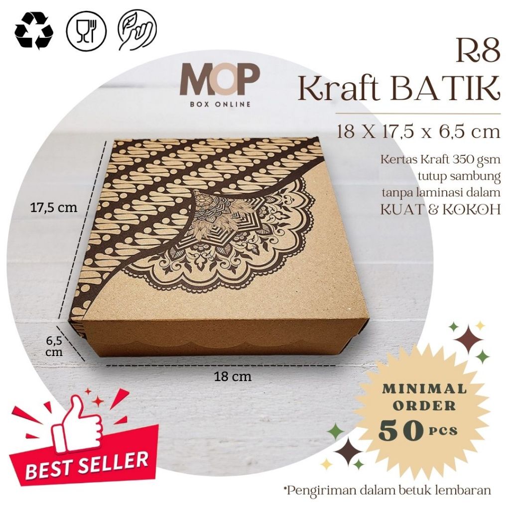 Kotak Nasi 18x18 R8 Kraft BATIK Box Nasi Kraf Murah Katering Kotak 18x18 Coklat Kotak Kekinian Perni
