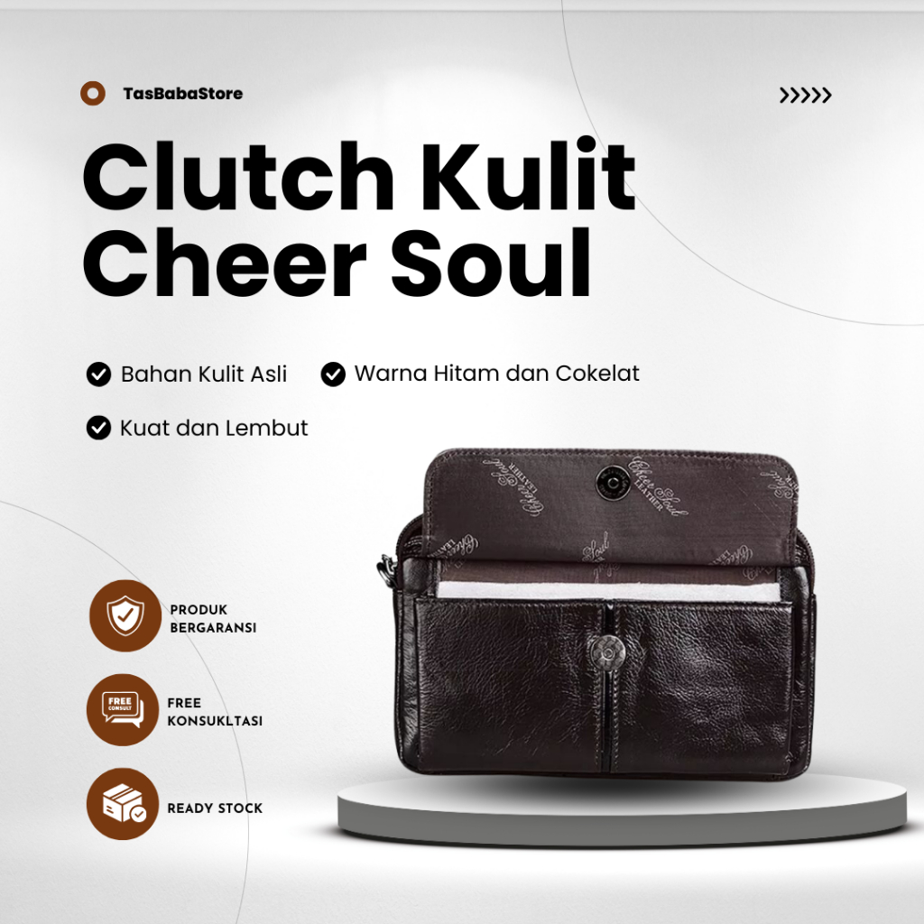 Handbag Tas Tangan Clutch Bag Cheer Soul 2269 Pria Kulit Asli Warna Hitam Hanbag Hand Bag Pegang Pri