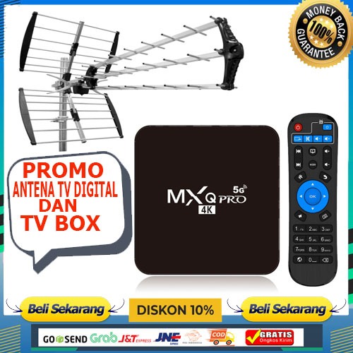 PAKET Antena + Android tv box MXQ pro 4K -5G tv Box Android 10.1os RAM 8GB ROM 128GB STB 4K Smart Tv