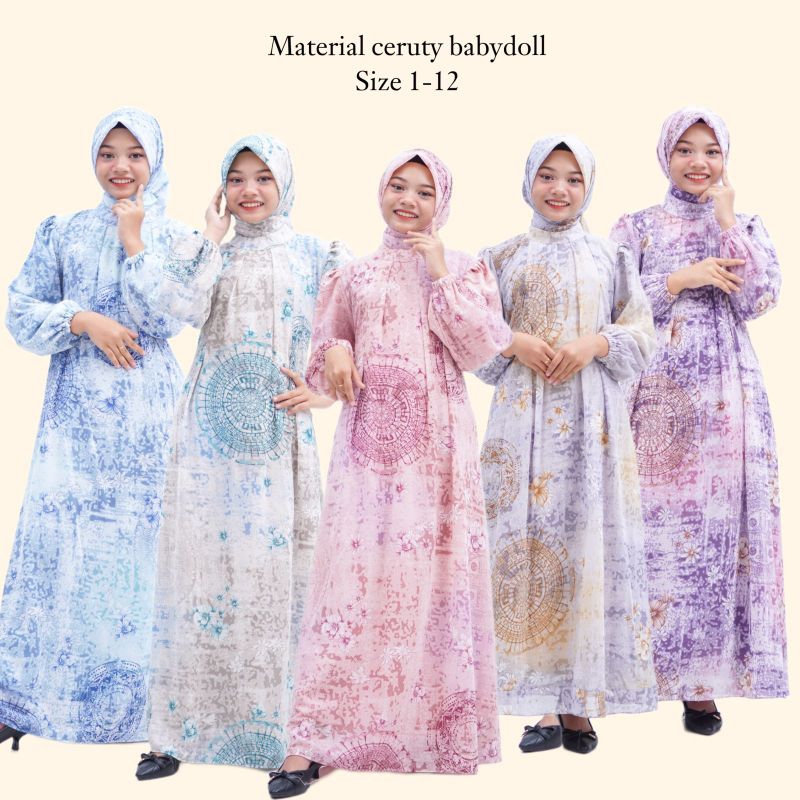 gamis anak perempuan usia 4-10 tahun/gamis ceruti motif bunga
