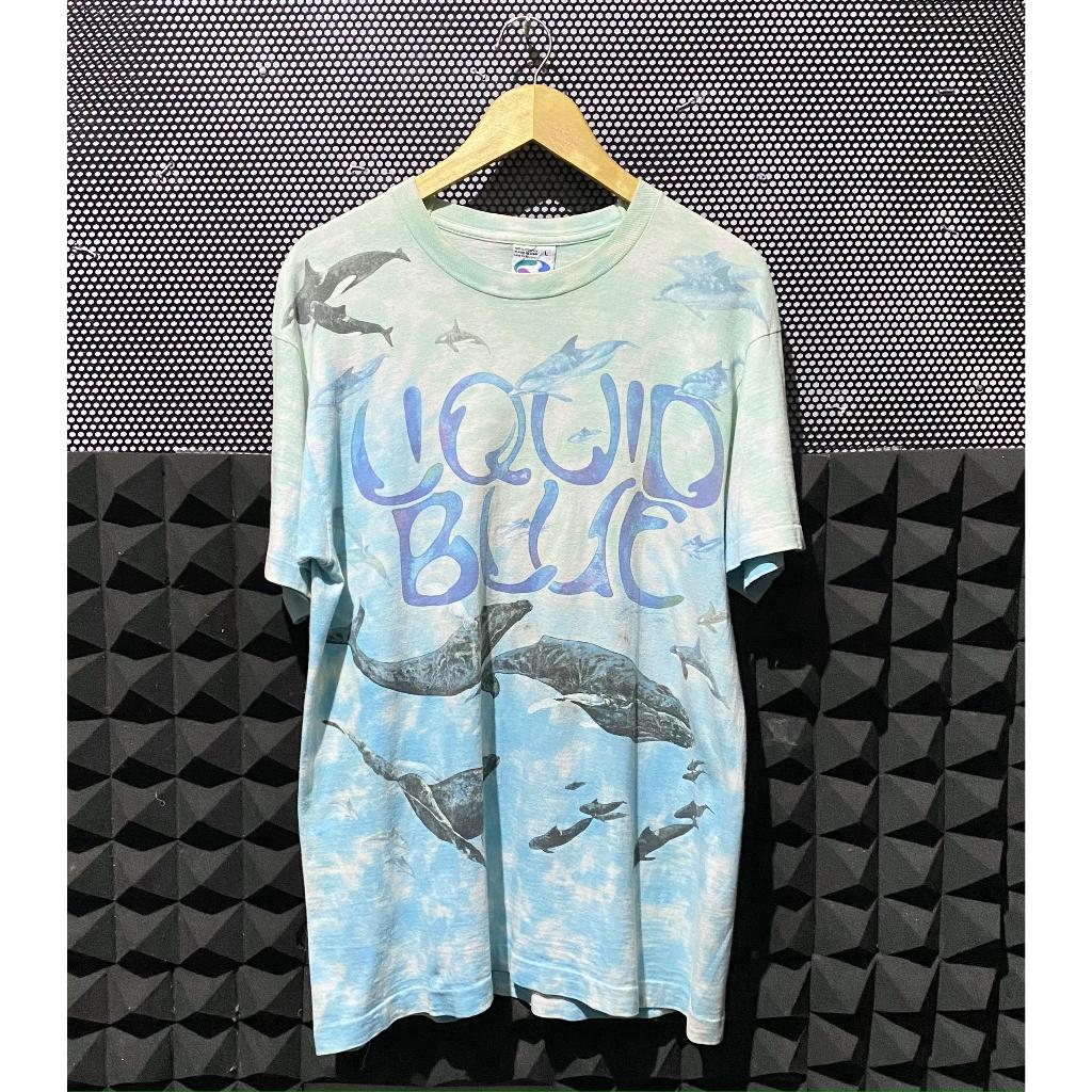 Kaos Art Fish in The Ocean Liquid Blue 1992 Vintage vtg single stitch atas bawah second