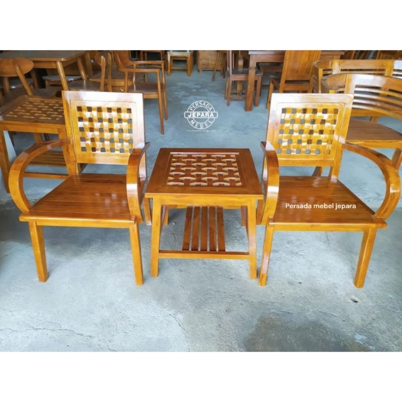 Kursi teras minimalis motif sulam / Kursi teras ukir jati jepara / Kursi teras jati / Kursi teras mi