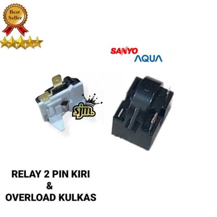 Relay 2 Pin Kiri + Ptc Overload Kulkas Sanyo/AQua 1 Pintu / 2 Pintu