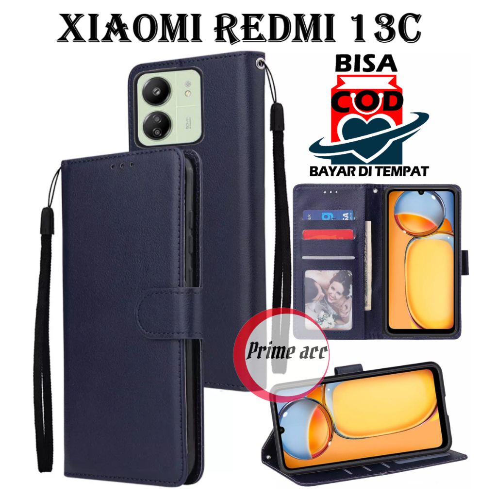 XIAOMI REDMI 13C FLIP LEATHER CASE PREMIUM / FLIP WALLET KULIT UNTUK XIAOMI REDMI 13C / SARUNG DOMPE