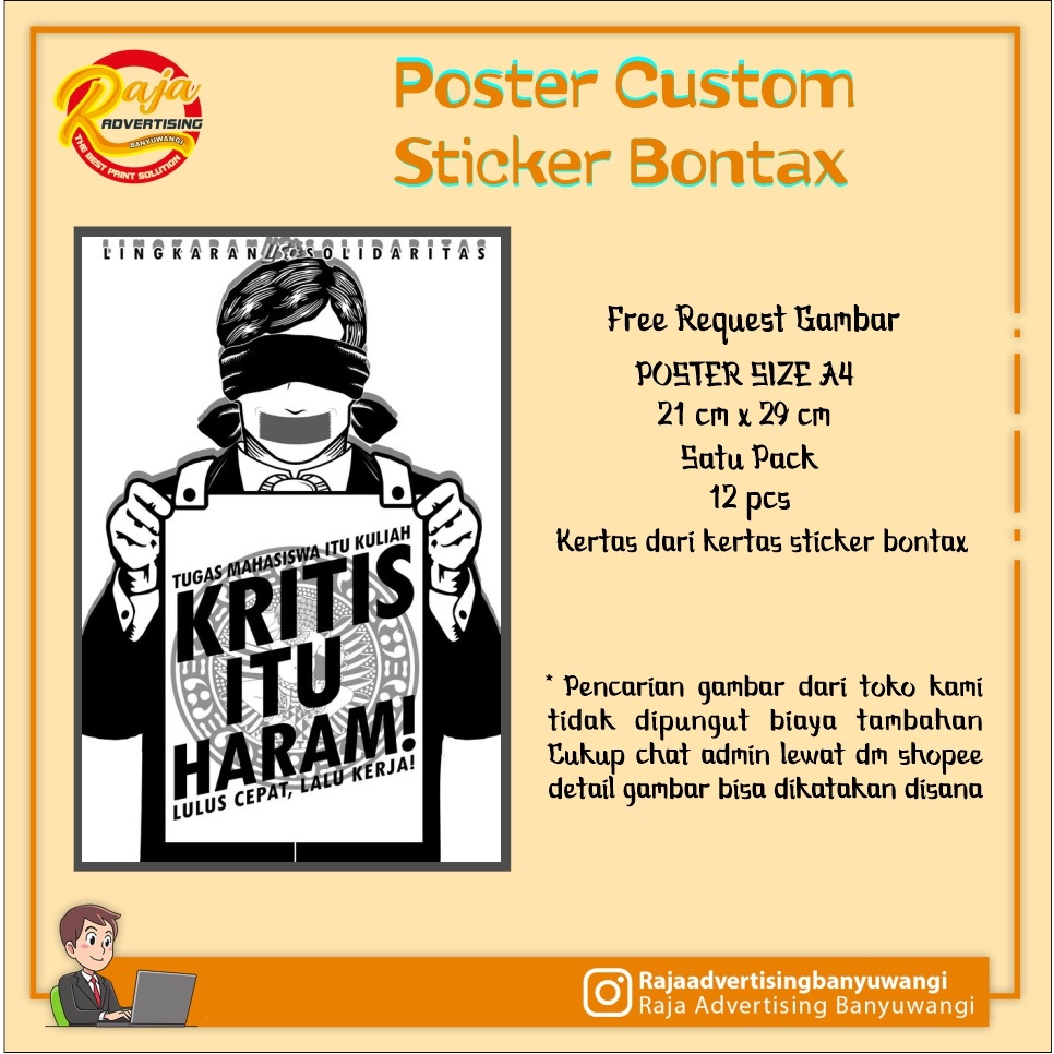 

POSTER/STICKER BONTAX UKURAN A4 BEBAS REQUEST DESAIN/GAMBAR