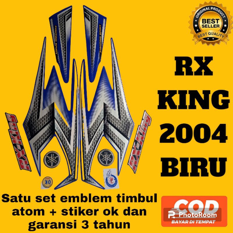 striping RX king 2004 biru set emblem RX king, emblem garputala atom crom timbul