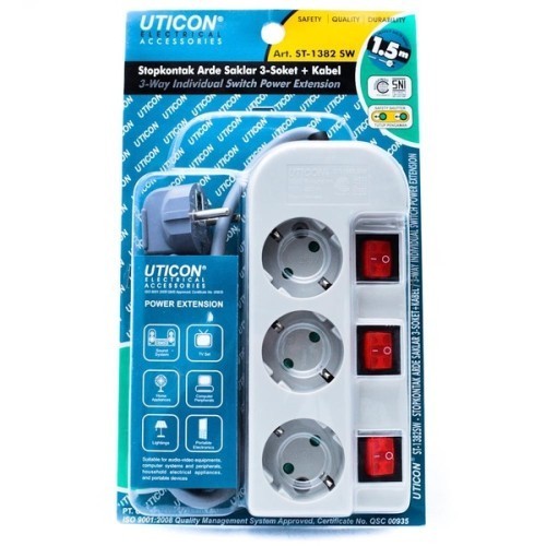 Stop Kontak Uticon 3 Lubang ST-1382 SW/ StopKontak/ Colokan Listrik