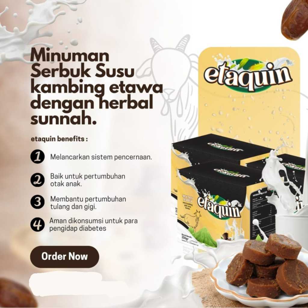 

ETAQUIN Susu Kambing Etawa dengan Gula Aren plus Kurma, Gula Alami, Minuman Serbuk Susu Kambing