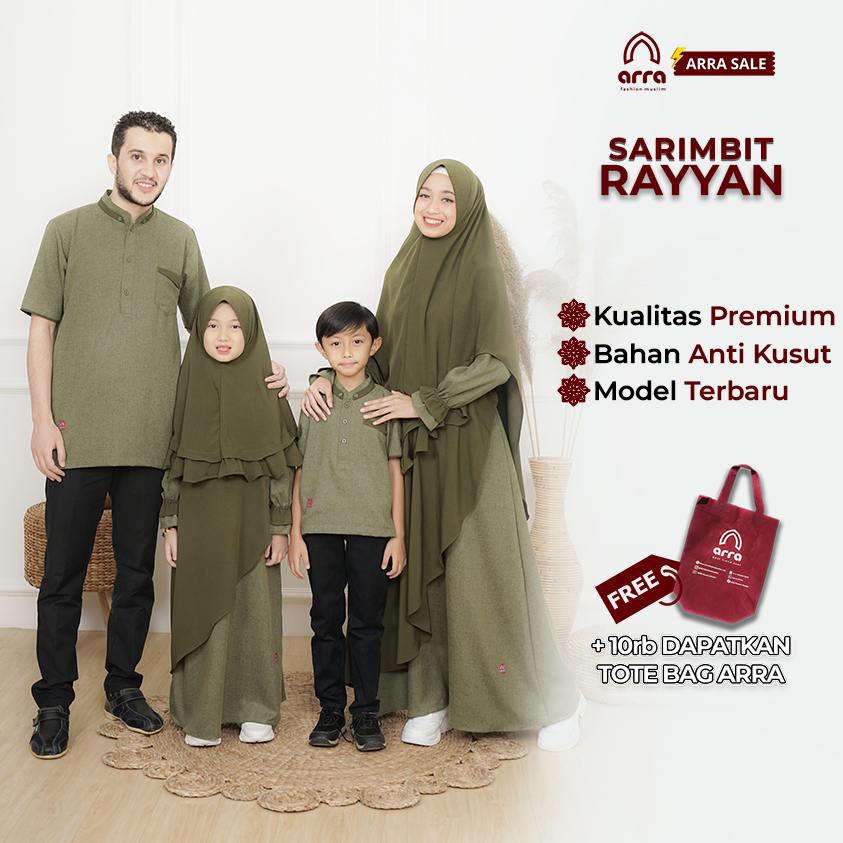 ARRA - Sarimbit Rayyan Fashion Muslim Keluarga (Koko, Gamis, Kerudung) Gamis Couple Warna Hijau Army