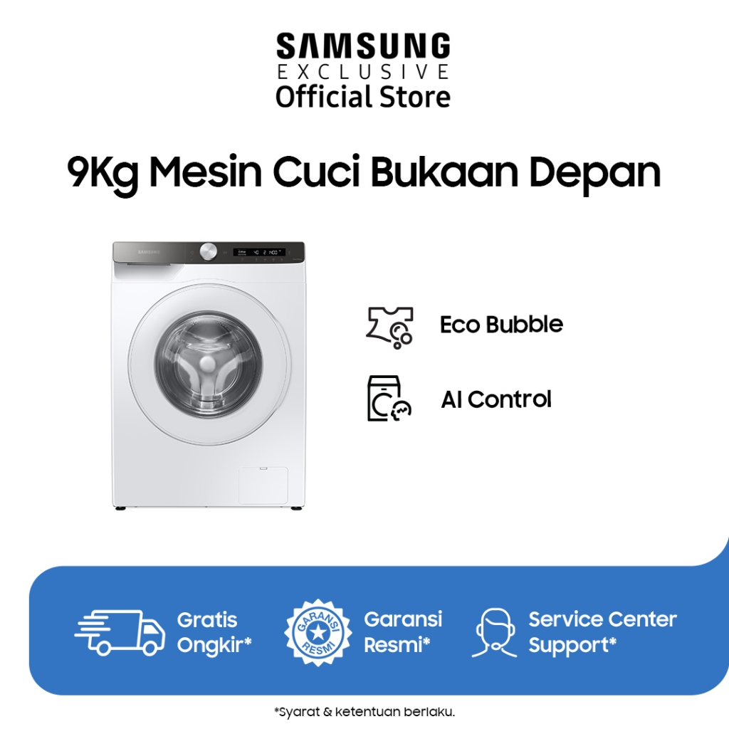 Samsung Mesin Cuci Front Load 9Kg | Ecobubble™ | AI Control | Hygiene Steam | WW90T504DTT/SE