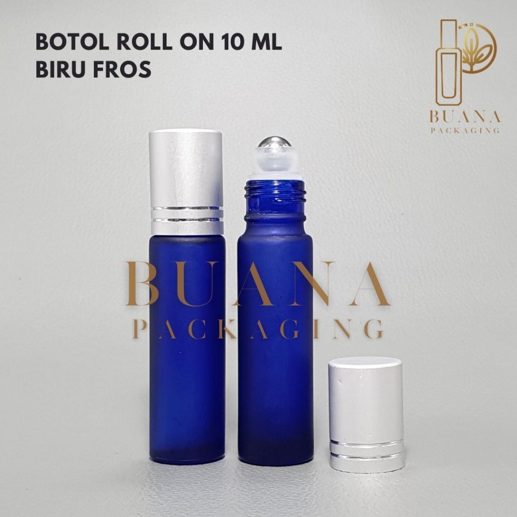 Botol Roll On 10 ml Biru Frossted Tutup Stainles Silver Matte Bola Stainles / Botol Roll On / Botol Kaca / Parfum Roll On / Botol Parfum / Botol Parfume Refill / Roll On 8 ml