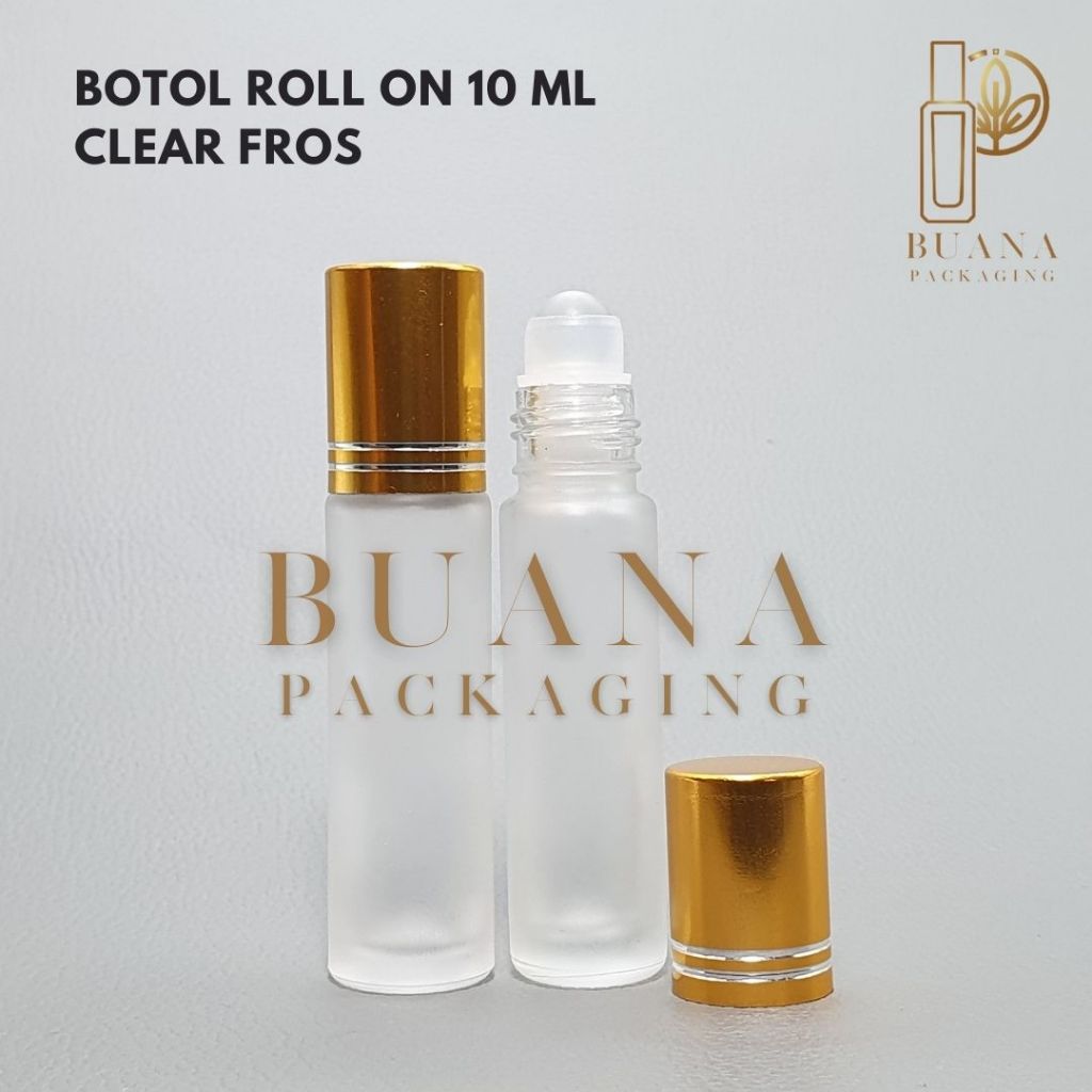 Botol Roll On 10 ml Clear Frossted Tutup Stainles Emas Shiny Garis Bola Plastik Natural / Botol Roll On / Botol Kaca / Parfum Roll On / Botol Parfum / Botol Parfume Refill / Roll On 10 ml