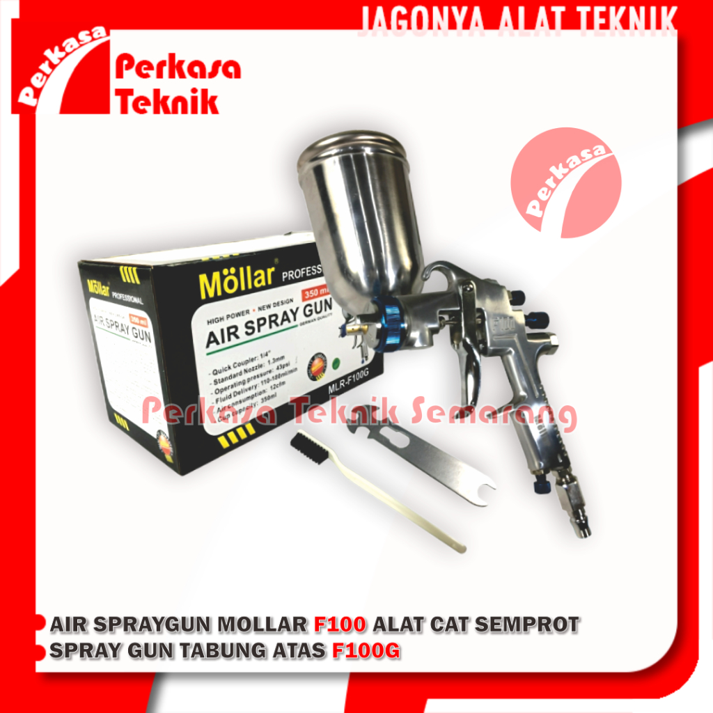 Air Spraygun MOLLAR F100 Alat Cat Semprot Spray Gun Tabung Atas F100G